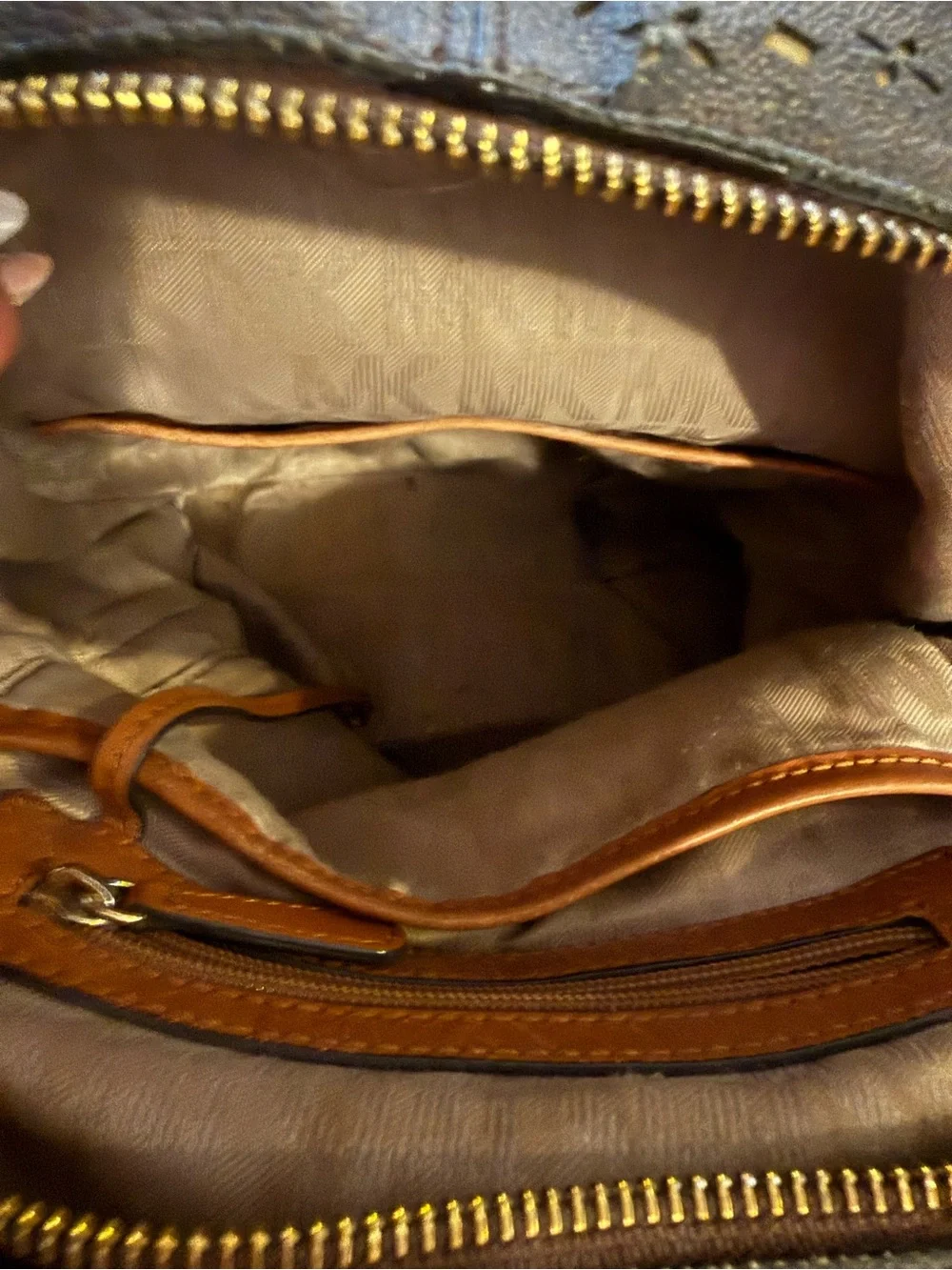 Michael Kors Brown Leather Shoulder Bag with Gold Hardware